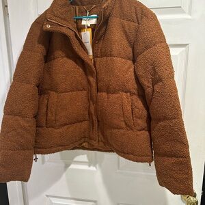 Warm Brown Teddy Puffer Jacket